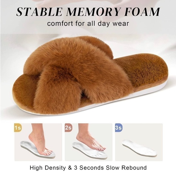 Parlovable Women's Cross Band Fuzzy Soft Plush Furry Slippers Indoor L 9/10 NWT - Picture 3 of 11
